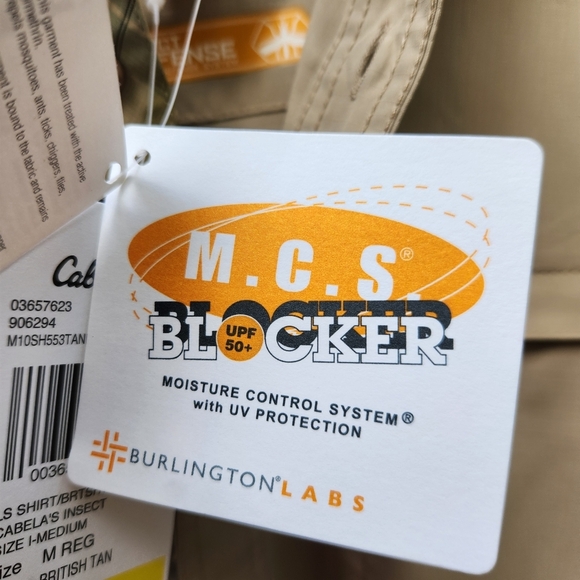 New Cabela's Shirt Men's Medium Beige Insect Defense UV Protection Caped Back - Picture 8 of 16